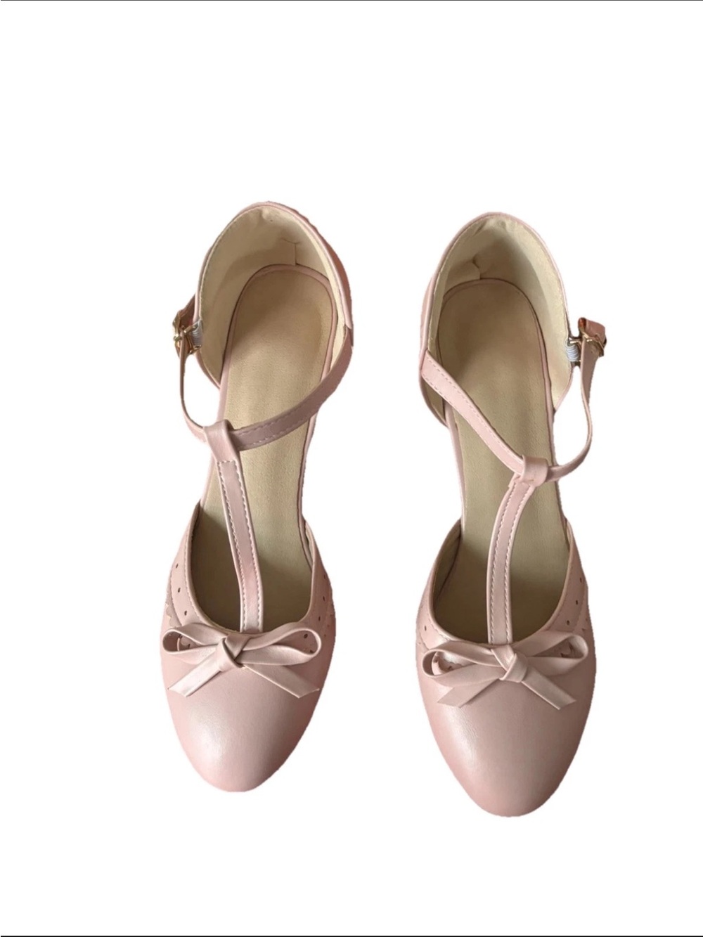 Women's Pink T-Strap Bow Pumps